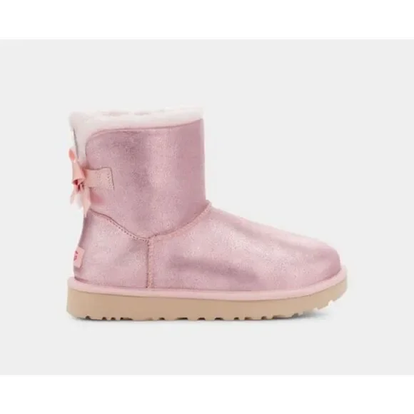 UGG MINI BAILEY BOW GLISTEN - PCD - Pink Cloud Size 6 NWB - Picture 2 of 8